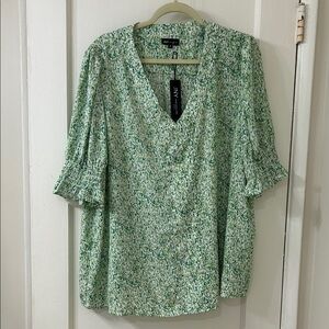 Jones New York Green Patterned Women's Blouse
